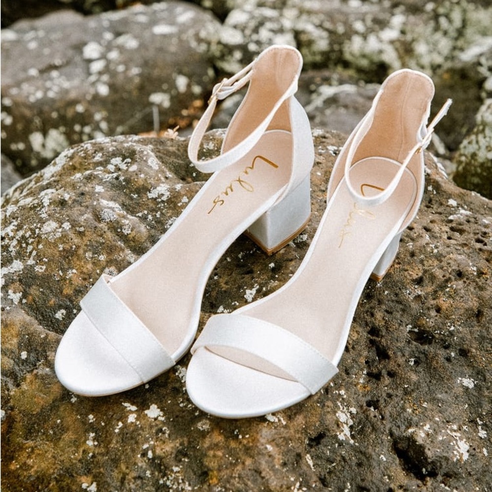 Harper Ivory Satin Ankle Strap Heels